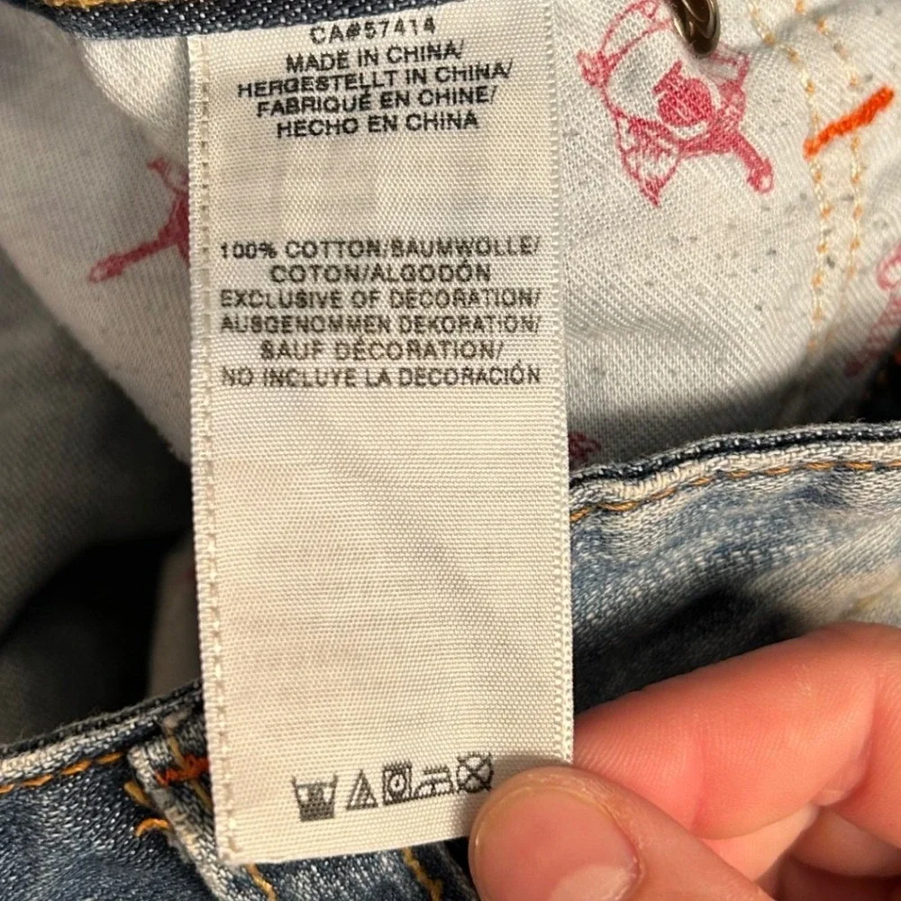 True Religion Mens Section Slim Acid Wash Blue White Denim Jeans Size 34 x 33